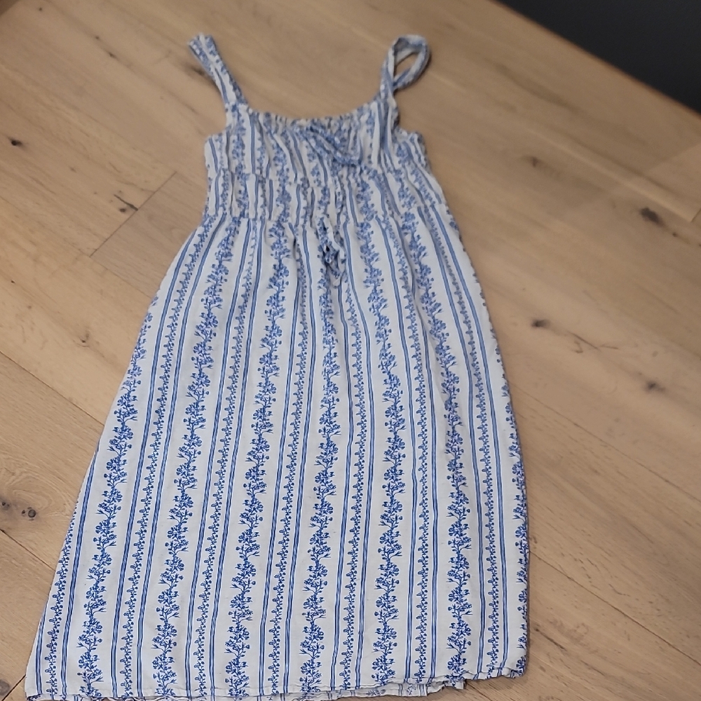 Blue and White Linen Blend Dress